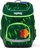A green school backpack with a lightning bolt pattern and a fiery planet patch. Produktbild-Vorschau