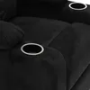 A close-up view of the armrest and seat of a black recliner chair, showing two built-in cup holders. Anteprima dell’immagine prodotto