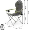 A camping chair with dimensions and weight capacity indicated by text and graphics. Produktbild-Vorschau