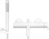 A white shower faucet and handheld shower head are shown against a white background. Anteprima dell’immagine prodotto