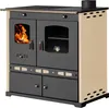 A freestanding wood-burning stove with a cream-colored side panel and dark gray front. Produktbild-Vorschau