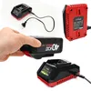 A collage of images showing a battery charger, a battery, and a hand holding a battery. Produktbild-Vorschau