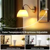 A wall lamp and two LED bulbs are shown, illustrating adjustable color temperature and brightness. Produktbild-Vorschau