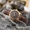 A close-up shot of a gold-colored Casio watch with a brown leather strap, resting on rocks. Produktbild-Vorschau