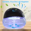 A water-based air purifier with blue LED lighting and animated air flow graphics. Produktbild-Vorschau
