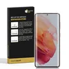 A smartphone screen protector packaging and a smartphone are displayed against a white background. Produktbild-Vorschau