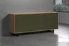 A modern sideboard with a textured green front and a wooden top, set against a concrete wall. Podgląd zdjęcia produktu