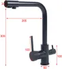 A black kitchen faucet with dimensions indicated by red lines and numbers. Produktbild-Vorschau