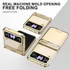 Three gold-colored phone cases for a foldable phone are displayed on a light gray and white background. Produktbild-Vorschau