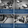 A collage of four close-up images showcasing different features of an electric scooter. Náhled obrázku produktu