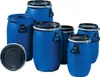 A collection of blue plastic drums of various sizes against a white background. Produktbild-Vorschau