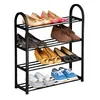 A four-tier black metal shoe rack filled with various types of shoes on each shelf. Náhľad obrázku produktu