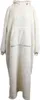 A full-length view of a cream-colored oversized hoodie blanket.