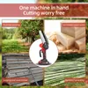 A collage of images showing a mini chainsaw being used for various tasks like fruit tree pruning, decoration, logging, and bamboo harvesting. Podgląd zdjęcia produktu