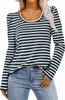 ASKSA Damen T-Shirt Rundhals Langarmshirt Puffaermel Produktbild-Vorschau 1
