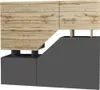 A modern sideboard with a wood-effect top and gray base, shown from a side angle. Produktbild-Vorschau