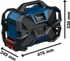 A Bosch Professional 18V/12V System Akku-Baustellenradio GPB 18VH-6 SRC is shown with dimensions indicated. Produktbild-Vorschau