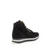 A black suede high-top sneaker with a gold zipper, shown from the side against a white background. Produktbild-Vorschau