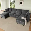 Merax U-Form Ecksofa 4 Sitzer, Chenille Sofa Mit 2 Produktbild-Vorschau 4