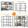 A collage of images showing different configurations and details of a metal shelving unit, with some shelves filled with kitchen appliances and containers. Voir les images du produit