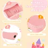 A collage of images highlighting features of a pink children's play vanity, with text overlays and decorative elements. Produktbild-Vorschau