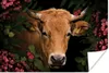 MuchoWow® Poster Kuh - Blumen - Tiere - Braun 90x60 cm - Produktbild-Vorschau 1