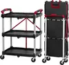 A product shot of a foldable serving cart in both its open and folded states, presented against a white background. Voir les images du produit