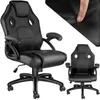 A collage showing a black gaming chair from different angles, with a close-up of the material. Náhled obrázku produktu