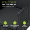 Close-up of a black rattan garden furniture set with descriptive text and icons. Produktbild-Vorschau