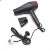 A black Rowenta hair dryer with red accents, along with its concentrator nozzle and power cord, is displayed on a white background. Anteprima dell’immagine prodotto