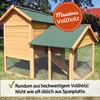A wooden chicken coop with a green roof, set on a grassy lawn. Produktbild-Vorschau