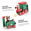 A collage of images showing a cartoon wooden Christmas train with a bear figurine inside. Náhled obrázku produktu