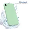 A light green phone case is shown with water splashes around it, suggesting water resistance. Produktbild-Vorschau
