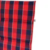 A close-up of a red and blue checkered cushion for a garden chair. Produktbild-Vorschau