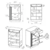 Technical drawings and perspective views of a furniture item with dimensions and weight indications. Produktbild-Vorschau