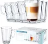 A set of clear glass drinking glasses, one filled with a layered coffee drink, and a product box. Anteprima dell’immagine prodotto