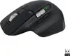 A black Logitech MX Master 3S wireless mouse is shown from a slightly elevated side angle on a white background. A small USB receiver is visible in the bottom right corner. Voir les images du produit