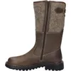 Side view of a brown leather and gray felt boot. Voir les images du produit