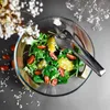 Salatschale aus Glas mit Salatbesteck auf Holz-Gestell Produktbild-Vorschau 3