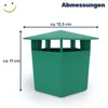 A green snail trap with dimensions indicated. Produktbild-Vorschau