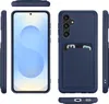 Multiple views of a dark blue phone case with a card slot. Produktbild-Vorschau