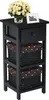 A black nightstand with a drawer and two woven baskets with brown fabric liners. Náhled obrázku produktu