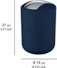 A dark blue cosmetic bin with a silver swing lid, shown with dimensions indicated by text and lines. Produktbild-Vorschau