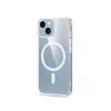 A clear, professional studio shot of a transparent phone case with a MagSafe ring, placed on a white background. Produktbild-Vorschau