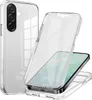 A clear plastic phone case is shown from multiple angles, with a phone inside one of the cases. Produktbild-Vorschau