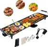 A collage of images showing a large electric grill with various foods being cooked on it, along with some of the accessories. Produktbild-Vorschau