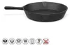 A black cast iron frying pan is shown from a slightly elevated side angle against a white background. Below the pan are several circular icons indicating compatibility with different cooking surfaces and methods. Náhled obrázku produktu