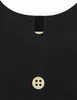 A close-up view of a black garment, showing a decorative button and a velcro closure. Produktbild-Vorschau