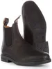 A pair of black leather Chelsea boots shown from a slightly elevated angle, with one boot standing upright and the other lying on its side to show the sole. Produktbild-Vorschau