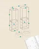 An exploded view illustration of a wardrobe or shelving unit assembly, with labels indicating different parts. A portion of an instruction manual is visible in the bottom right corner. Produktbild-Vorschau